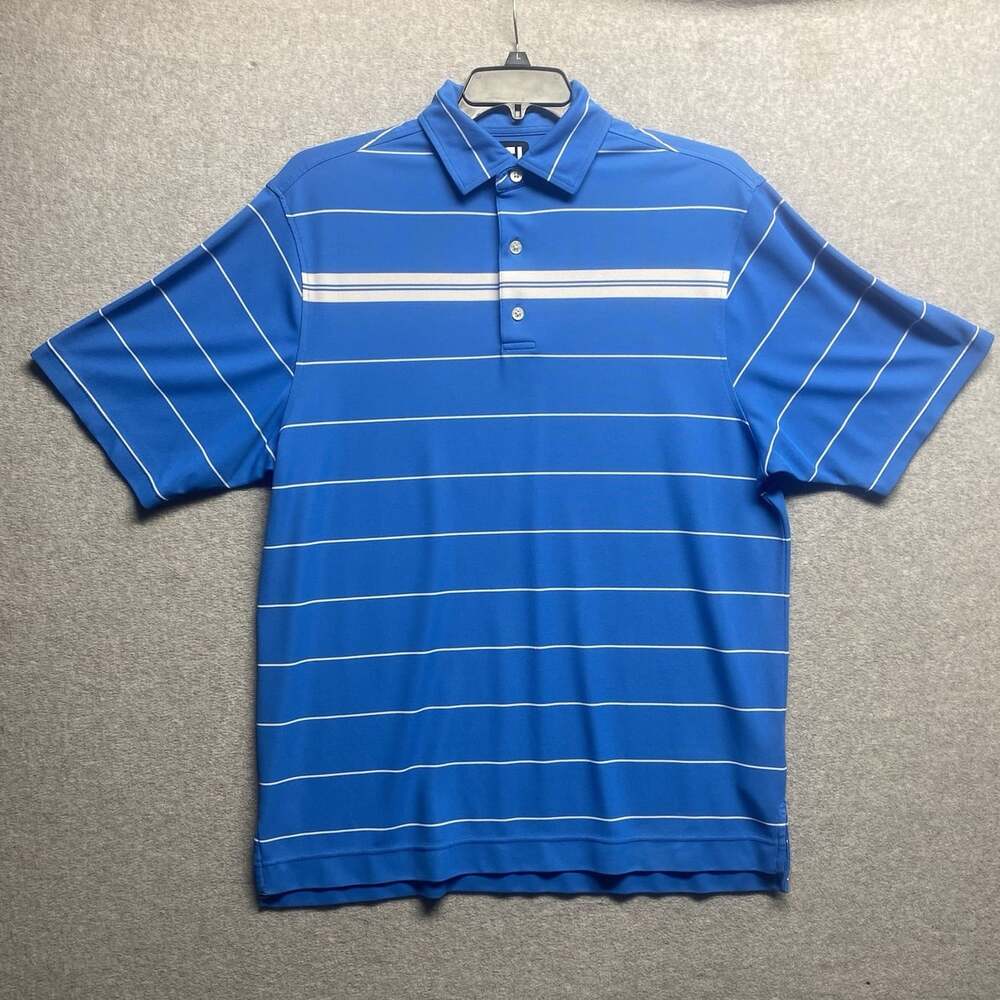 FootJoy Men’s Golf Polo Shirt L Blue/White Striped Stretch Short Sleeve
